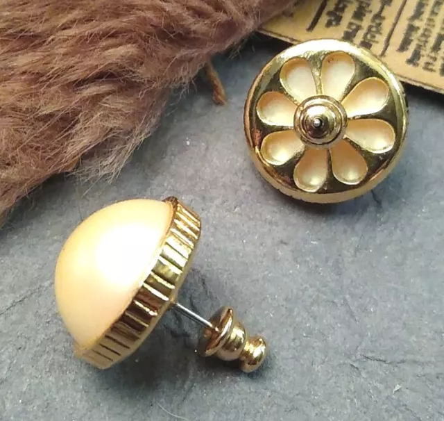 Vintage UNSIGNED NINA RICCI? Round Faux Pearl and Gold Tone Stud Earrings!