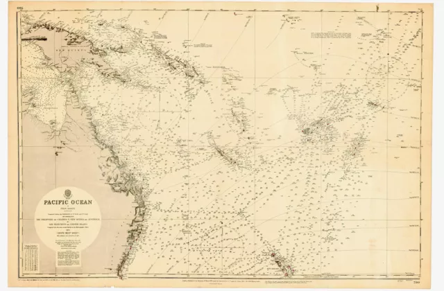 VINTAGE ADMIRALTY  CHART. No.780. PACIFIC OCEAN, SOUTH WEST SHEET, 1965 Edition.