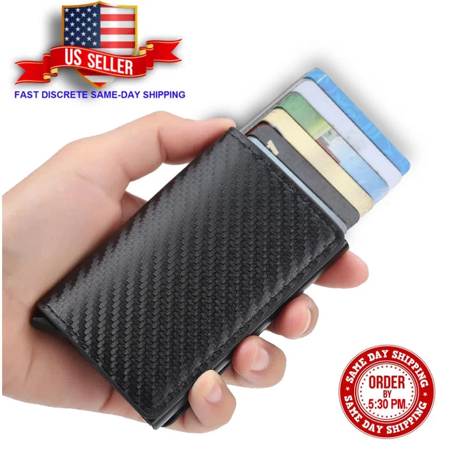 Mens RFID Blocking Slim Money Clip Carbon Fiber Wallet ID Credit Card Holder New