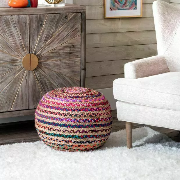 Ottoman Cover Jute Cotton Braided Home Décor Modern Room Pouf Foot Stool Cover