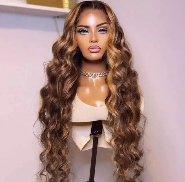 Highlight Body Wave 100% Human Hair Wigs Wavy 13x4 Lace Front Wigs Ombre Brown