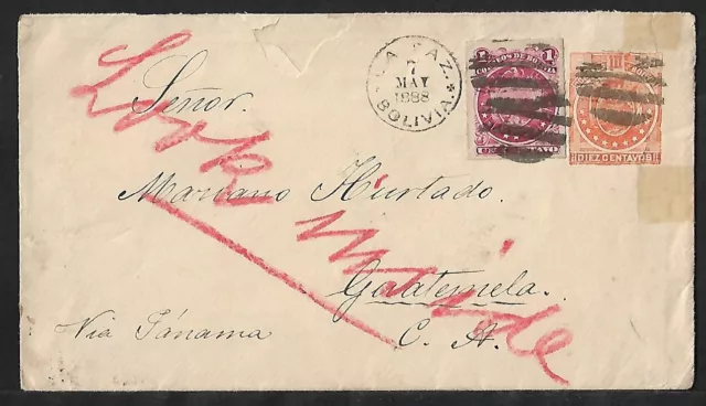 Bolivia To Guatemala Uprated Ps Cover 1888 Rare Destination