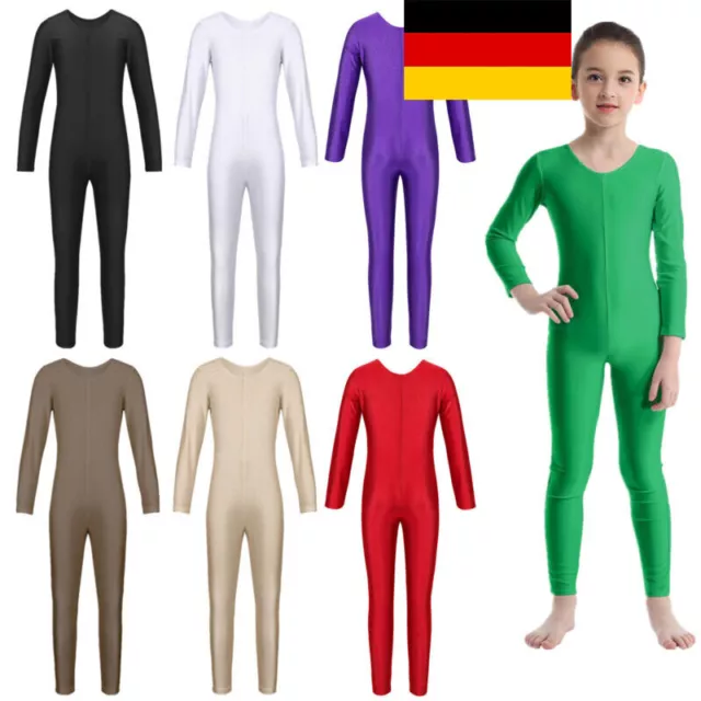 DE Kinder Mädchen Overall Langarm Ballett Trikot Ballettanzug Ganzkörperanzug