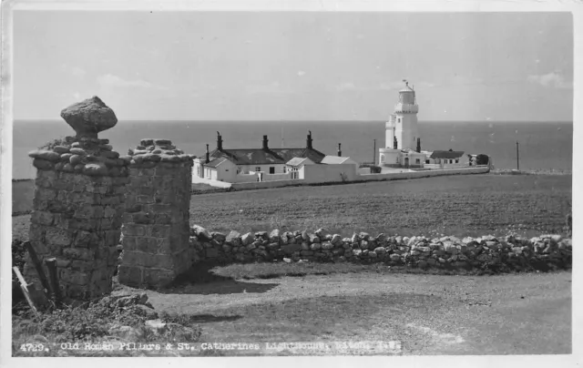Old Roman Pillars & St Catherines Lighthouse IOW RP Postcard (E903)