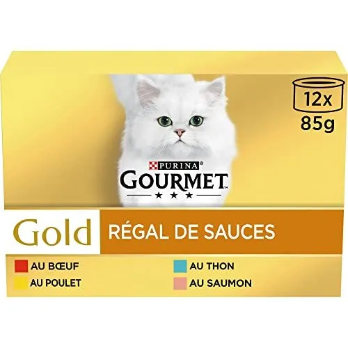 GOURMET GOLD | Régal De Sauces | Chat | Bœuf, Poulet, Saumon, Thon | 12 x 85 g|