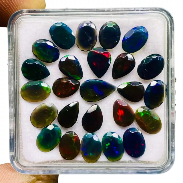 25 Pcs Natural Ethopian Black Opal 6-8.5mm Mix Cut Loose Gemstones Lot 7.40 Cts