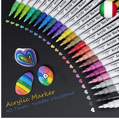 Pennarelli a Vernice Acrilica,15 Colori Fine Pennarelli per Vernice Acrilica Permanenti 0.7 mm Acrilica Penne per Rock Painting Tazza Fai da Te Art Design Carta. Vetro Pietre Tessuto Legno 