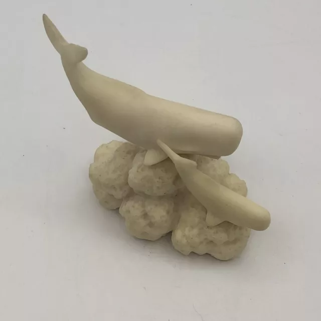 Whale Sculpture Cream Colored Mother And Calf Resin Composite
