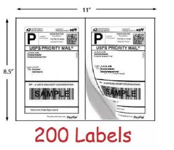 200 Shipping Labels Blank Self Stick Paper for printing USPS UPS eBay Postage