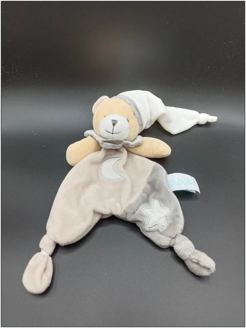 Doudou Peluche plat Ours - Baby Nat-  Gris beige - Luminescent - Lune Etoile