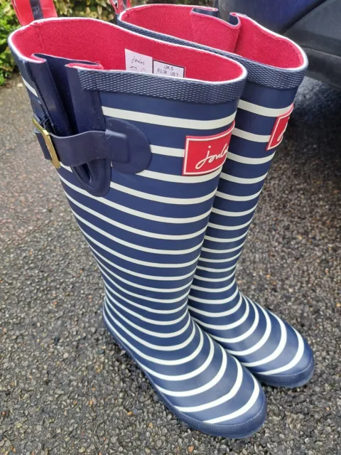 Joules Tall Navy Red Women's Wellies Wellington Boots - Size UK 5 Hardly Worn