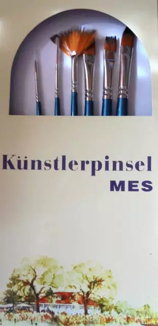 MES 6 Künstler Pinsel Set Fächerpinsel Schrägzieher für Acrylfarben