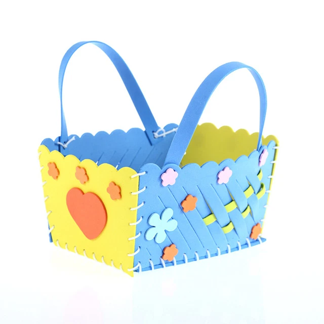 Juego de 3 juegos de cestas artesanales de costura hágalo usted mismo juego de canasta para niños bolso hágalo usted mismo niños proyectos de costura de fieltro