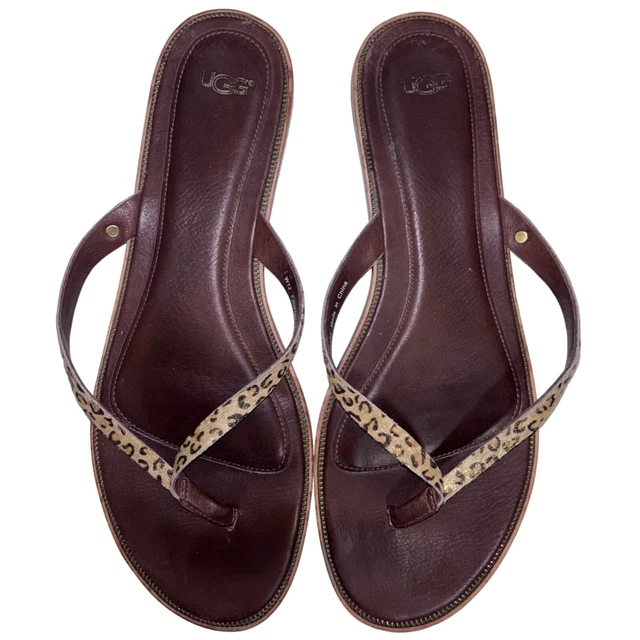 UGG Allaria Leopard print brown calf hair thing flip flop sandal womens US12 UGG Allaria Leopard print brown calf hair thing flip flop sandal womens US12