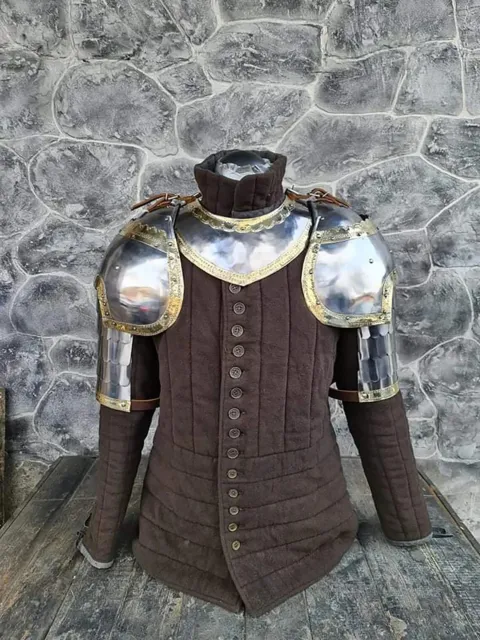 Hussar shoulders protection set pair of pauldrons with gorget steel larp armor
