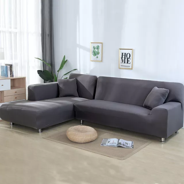 Grau Stretch Couch Schonbezug Sofabezug Sectional Corner Für 1 2 3 4 Sitzer 3