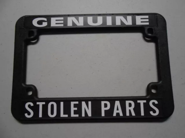 Motorcycle License Plate Frame "Genuine Stolen Parts" Chopper Harley Bobber