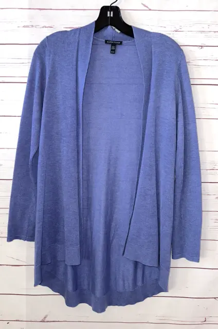 EILEEN FISHER Size XS Tencel Wool Blend Knit Lightweight Cardigan Sweater Blue