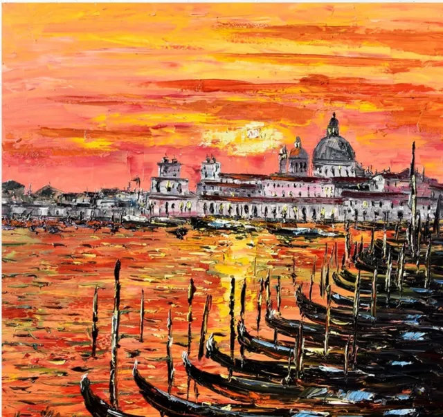 paysage marin venise tableau peinture huile sur toile signée / Hand Painted Oil