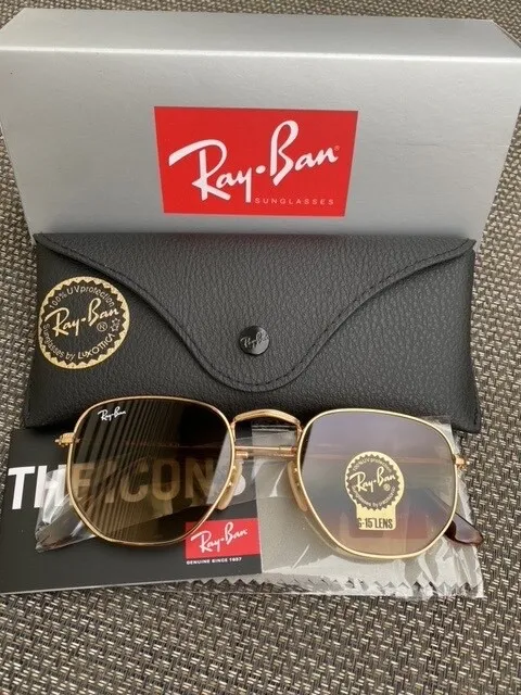 New Ray-Ban Hexagonal RB3548 Gold Frame  / Sunglasses