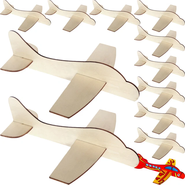 12pcs Holzflugzeugmodell Montage Flugzeuge DIY Blankes Malflugzeug für Jungen Mä