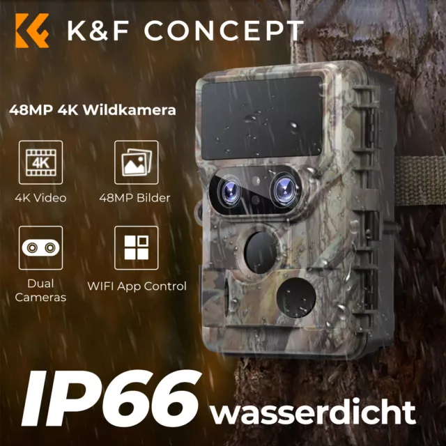 K&F Concept 4K 48MP Wildkamera WLAN Dual Objektiv Überwachungskamera Jagdkamera