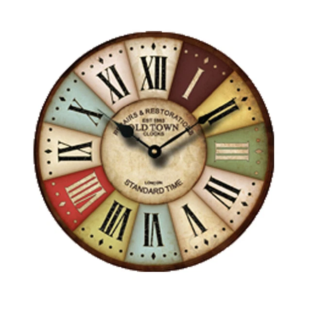 Reloj de pared de madera redonda retro vintage decoración del hogar elegantes números romanos arte rústico