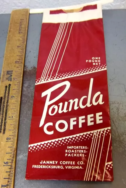 Vintage 1940s Pounda coffee bag (empty), great colors, janney Coffee Company