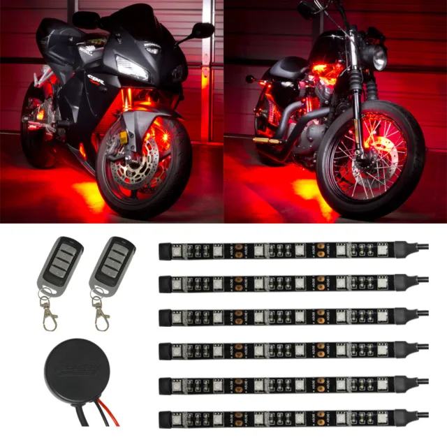 LEDGlow 6pc Advanced Red LED Flexible Motorcycle Accent Neon Engine Light Kit