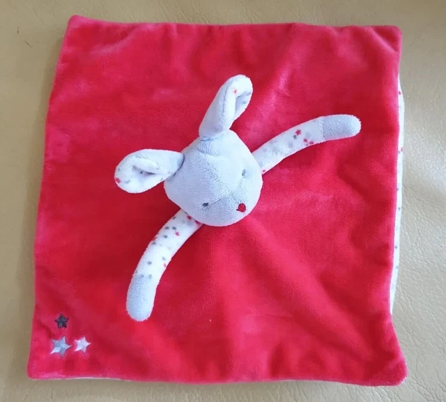 Doudou plat peluche Obaibi Okaidi Souris Rose Rouge Étoiles blanc gris