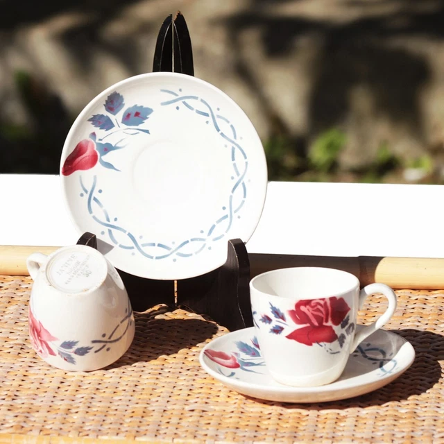Lot De 2 Tasses à Café Anciennes Salins - Faïence Française - Motif Crocus - Années 1920-1940