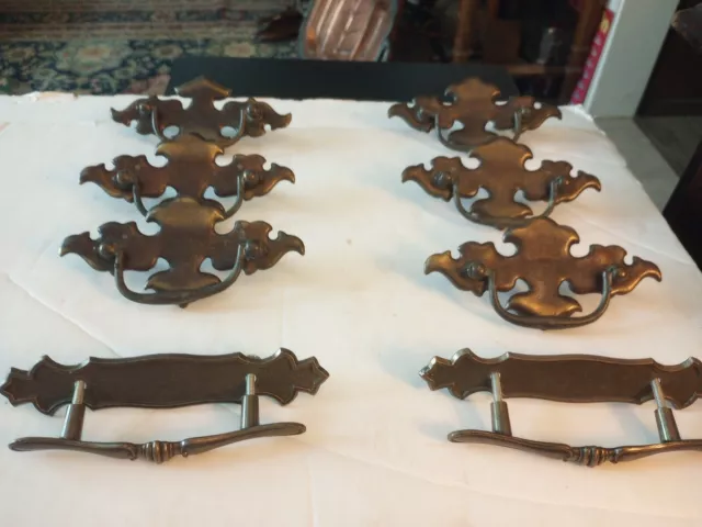 Lot 8 Vtg Brass Drawer Pulls 6 Batwing 2 Straight 3" Centers