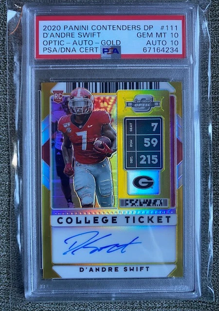 2020 Panini Contenders DP D'Andre Swift Optic Gold Auto /10 PSA 10 Auto 10 POP 1