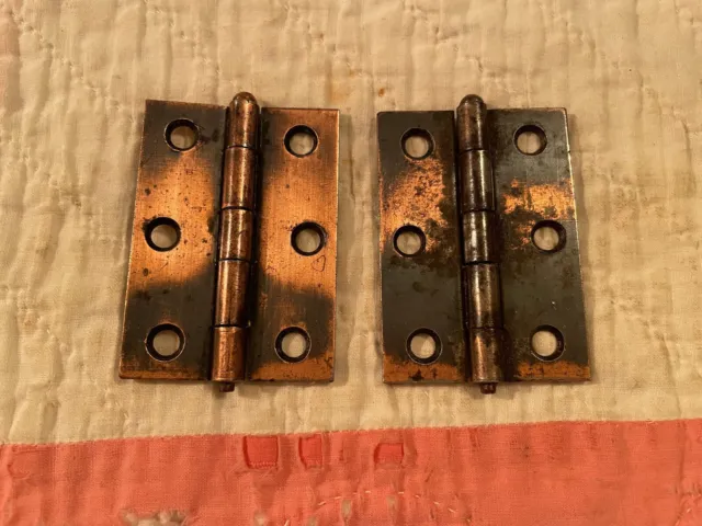 Pair Old Japanned / Copper Flash Stanley Sweetheart Cabinet Hinges, Free S/H 7