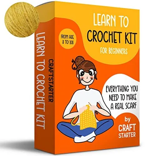 Kit de crochet para principiantes, adultos y niños. Incluye todo el ganchillo amarillo