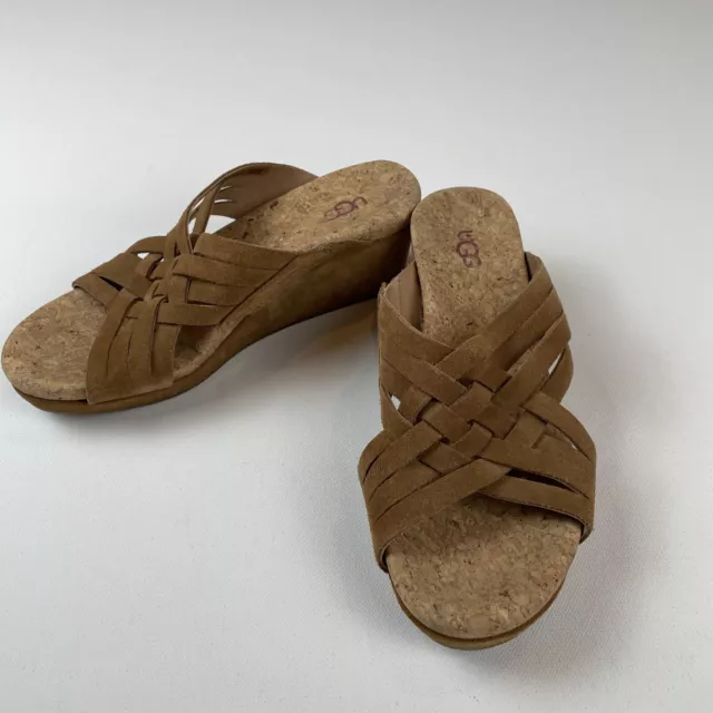 UGG UMA WOMEN S Cork Wedge Sandals Size 8 Suede Black Tan 33.22