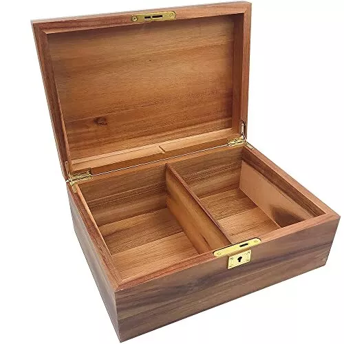 Large Wood Storage Box Decorative Wooden Box with Hinged Lid and Locking Key