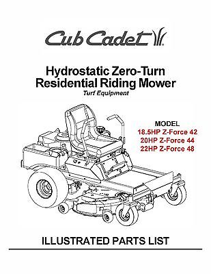 Cub Cadet Hydrostatic ZeroTurn  Commercial Mower Parts Manual # 3654-3660 