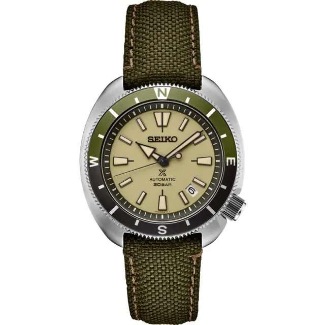 Seiko Prospex Automatic Dive Beige Dial Olive Canvas Strap Men's SRPG13 Watch