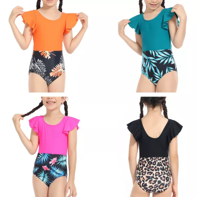 Kids Girls One Piece Swimsuit Rash Guard Swimwear Zip Up Bathing Suit Beachwear