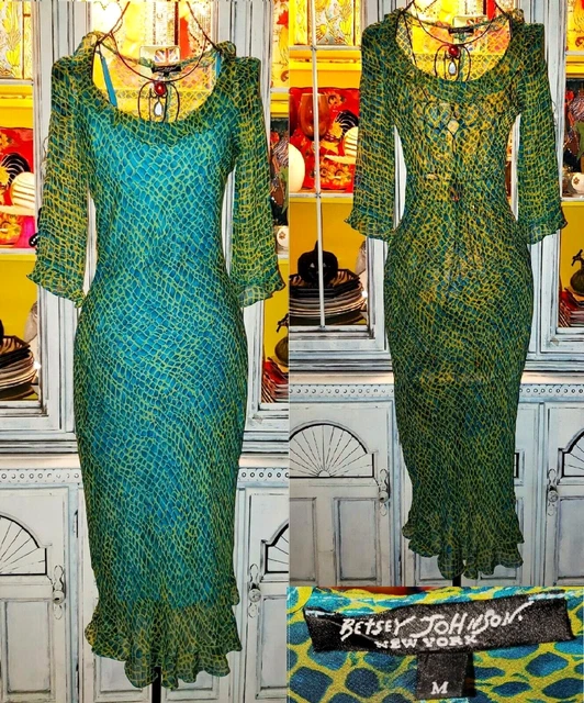 Betsey Johnson New York Vintage 90's Silk Chiffon Snakeskin Slip Dress Sz Medium