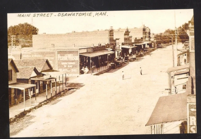 Real Photo Osawatomie Kansas Downtown Street Scene Postcard Copy Stores