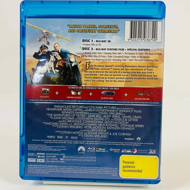 The Adventures of Tintin 3D (Blu Ray, 2011) Andy Serkis Adventure Region B 3