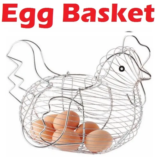 Chrome Plated Wire Chicken Hen Shaped Display Egg Basket Holder Storage Rack New