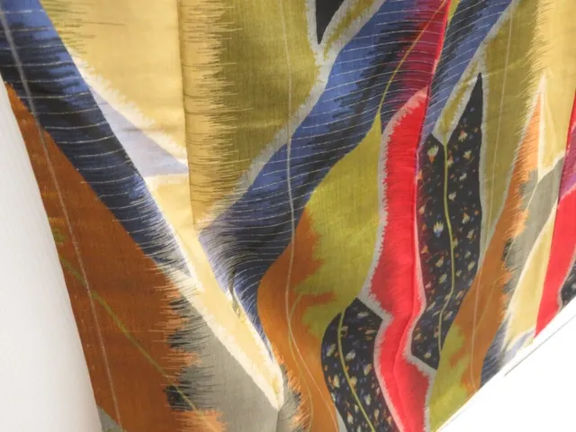 2723T07z700 Vintage Japanese Kimono Silk KOMON Yabane Yellow ochre 3