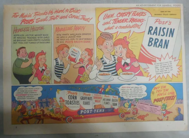 Post's Cereal Ad: Post's Raisin Bran Cereal from 1950's Size: 11 x 15 inches