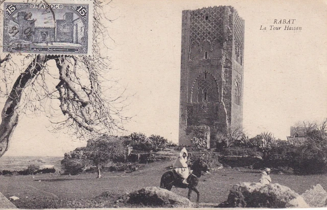 Carte postale ancienne postcard MAROC MOROCCO RABAT la tour hassan timbrée