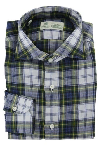 Chemise En Lin à Carreaux Bleu Manches Courtes MARLBORO CLASSICS - Taille M Regular Fit, Occasion Très Bon état