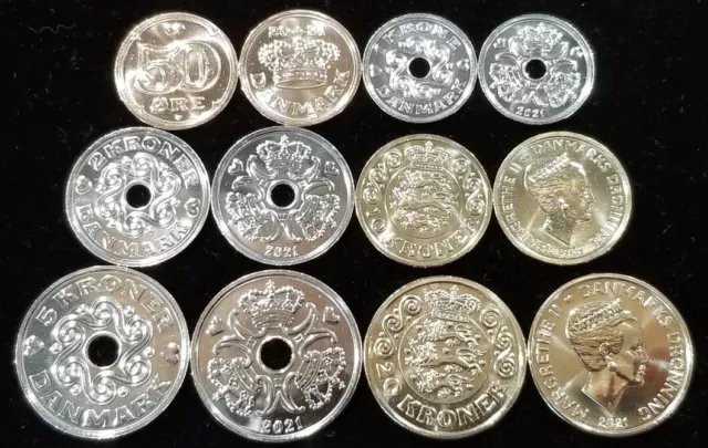 Denmark 50 Ore 1 2 5 10 20 Kroner 2021 Year UNC Coins Set