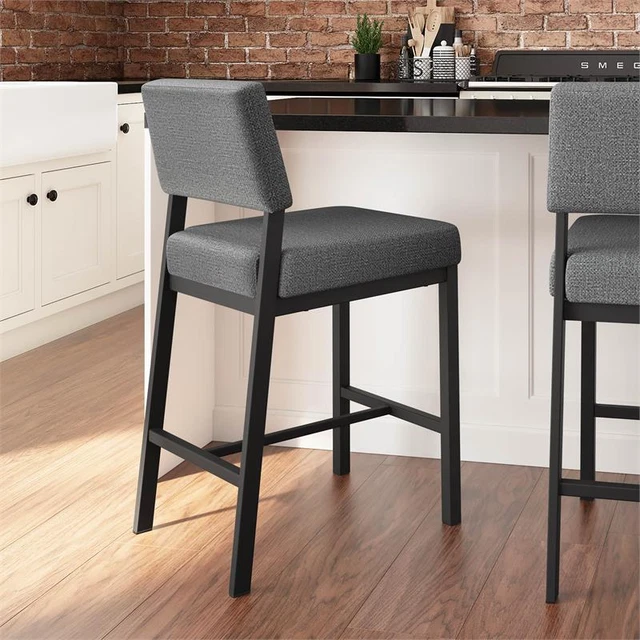 Amisco Avery 30 In. Bar Stool - Grey Woven Fabric / Black Metal